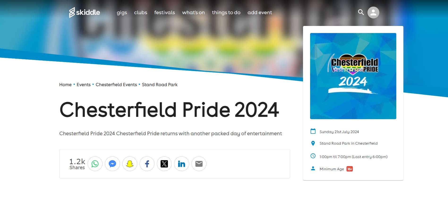 Chesterfield Pride ticket page
