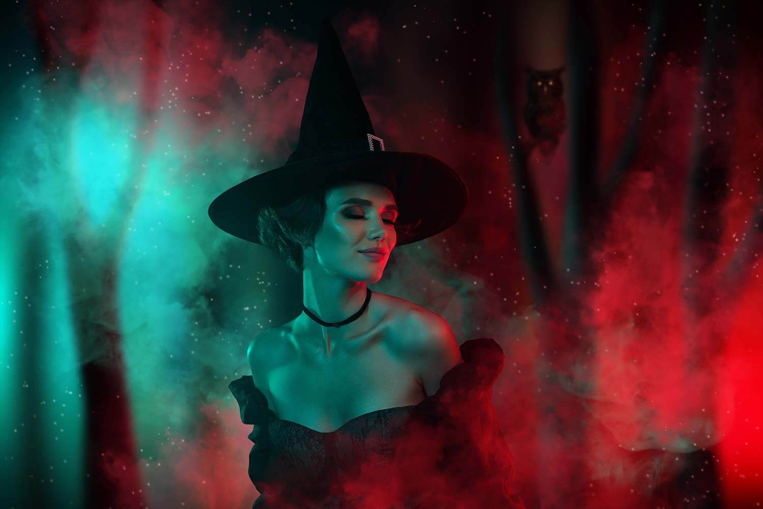 Woman in fancy dress witch outfit